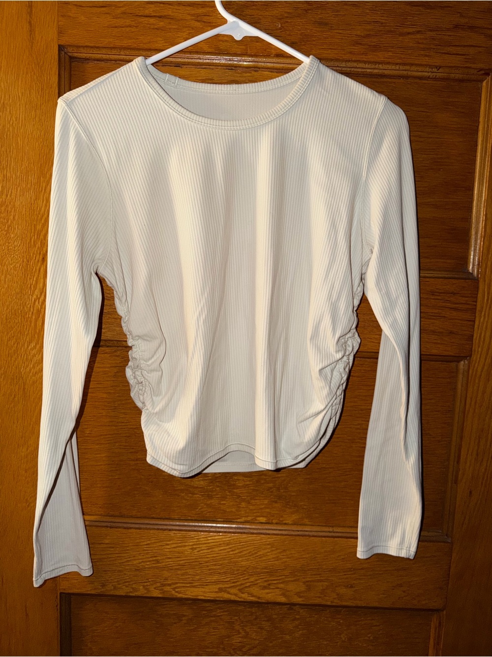 Lululemon all it takes long Sleeve ribbed Ruched Side Crewneck Top - White